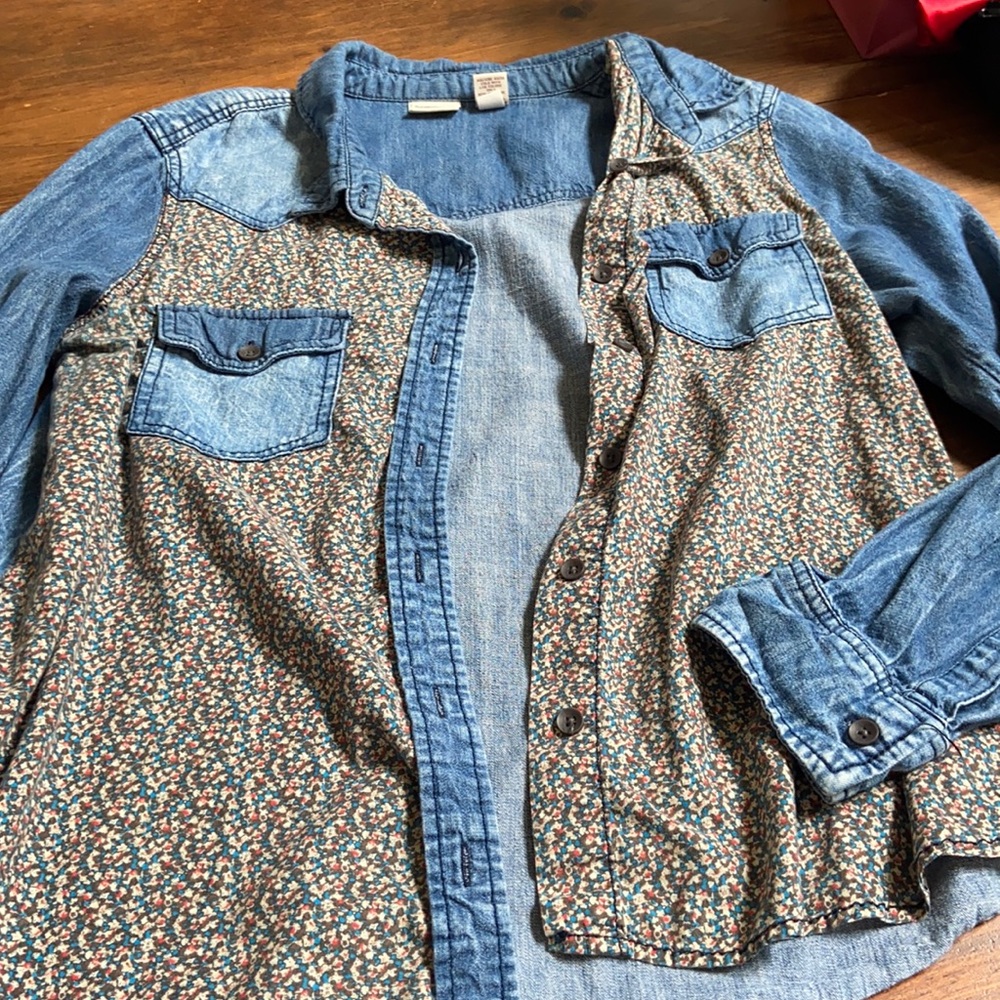 Floral denim and cotton jacket